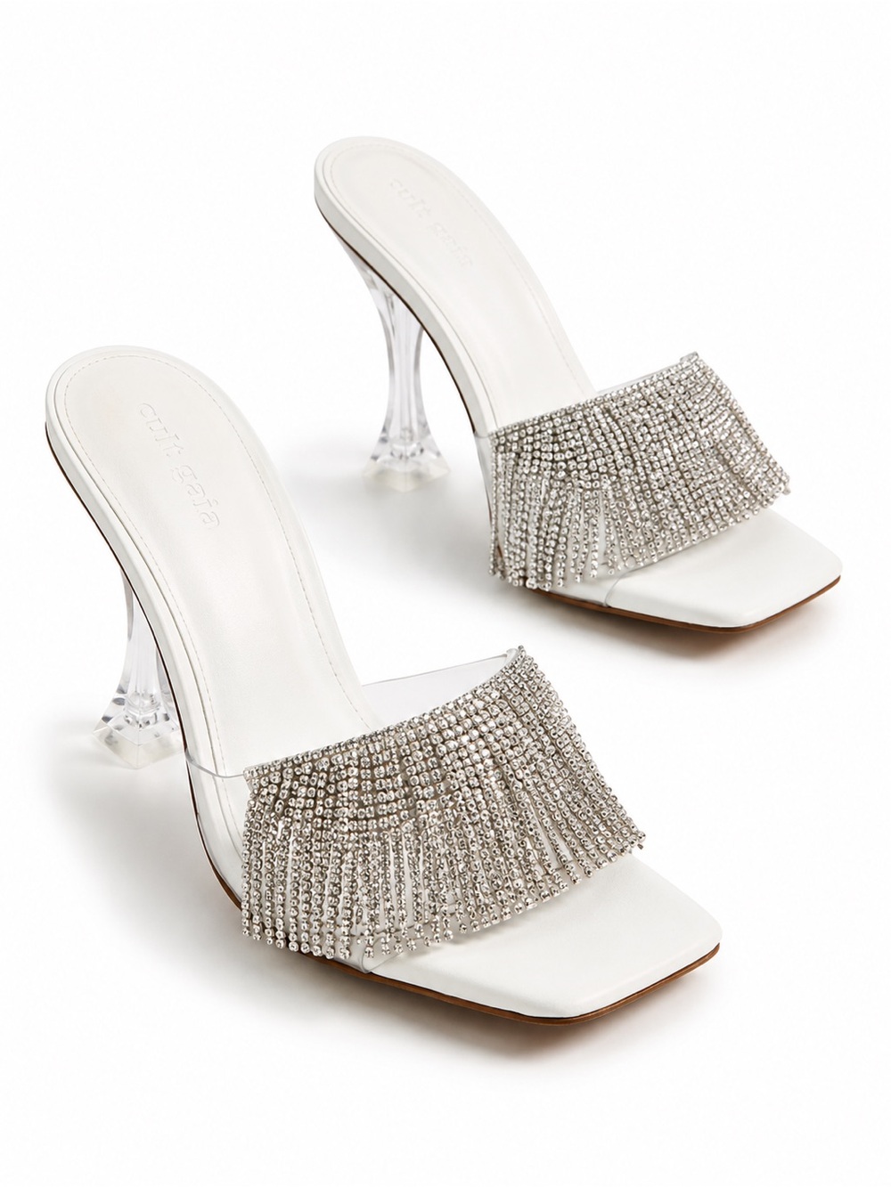 Cult Gaia Lana Rhinestone Fringe Slide Heels Size 37.5 US Size 7